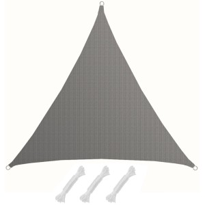 Graues dreieckiges AMANKA HDPE Sonnensegel 5x5x5m mit D-Ringen und Seilen. Sonnenschutz & Sichtschutz.