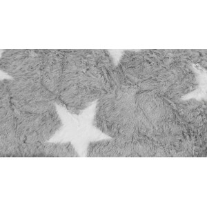 Grauer Sitzsack Fluffy mit Herz- und Sternmuster, 120 l Füllvolumen.