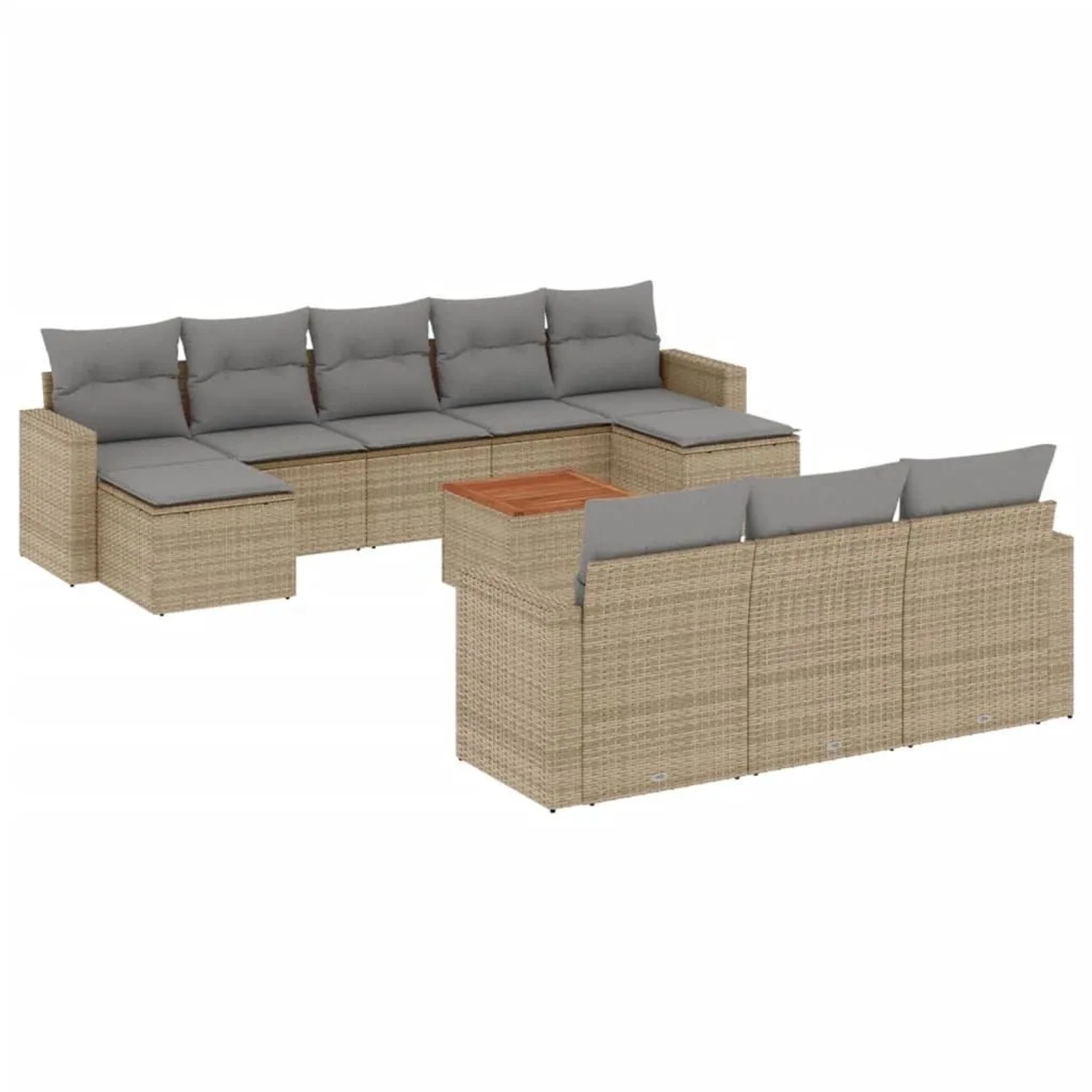 vidaXL 11-Tlg Garten-Sofagarnitur mit Kissen Beige Poly Rattan 3224344