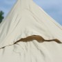 Detailaufnahme: Sandfarbenes Floracord Camping Sonnensegel in Pyramidenform mit Windtunnel.