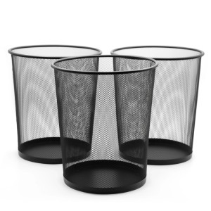 Drei schwarze Draht-Papierkörbe (20L) für Büro & Zuhause. Robuste Mesh-Mülleimer.