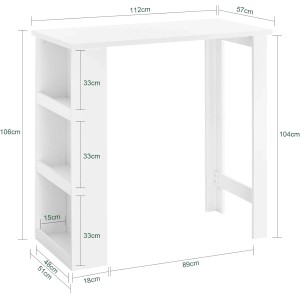 Weißer SoBuy Bartisch/Stehtisch mit 3 Ablagen, Maße: 112x106x57cm. Ideal für Küche und Wohnzimmer.