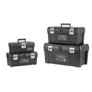 STAHLWERK Toolbox Set: 4 schwarze Werkzeugkoffer/Sortimentsboxen im modularen System.