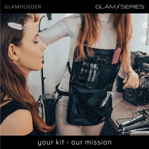 Schwarze Glamseries Glamhugger Organizer Schürze mit Fächern für Friseur- & Make-Up-Utensilien. Perfekte Ordnung.