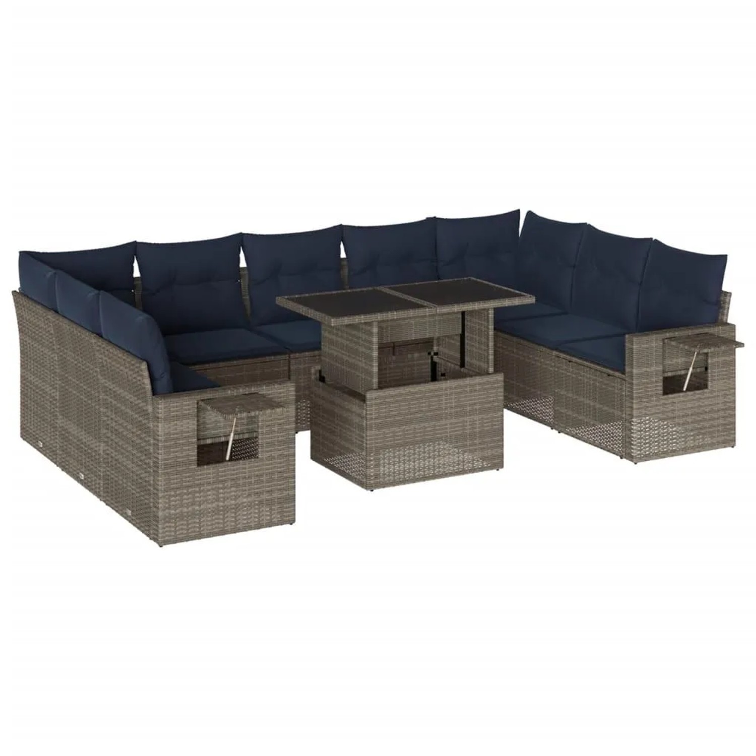 vidaXL 10-Tlg Gartensofa-Set mit Kissen Grau Polyrattan 3268111 günstig online kaufen