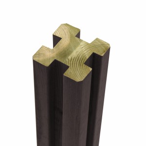 Schwarzer Leimholz-Zaunpfosten mit 4 Spuren aus Kiefernholz, 9x9x298 cm, für Zaunbau & Sichtschutz.