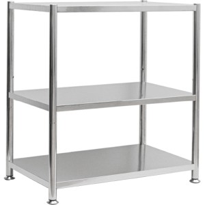 shelfr Schwerlastregal aus Edelstahl mit 3 Ebenen, ideal für Küche, Vorratsraum oder als Pflanzenregal.