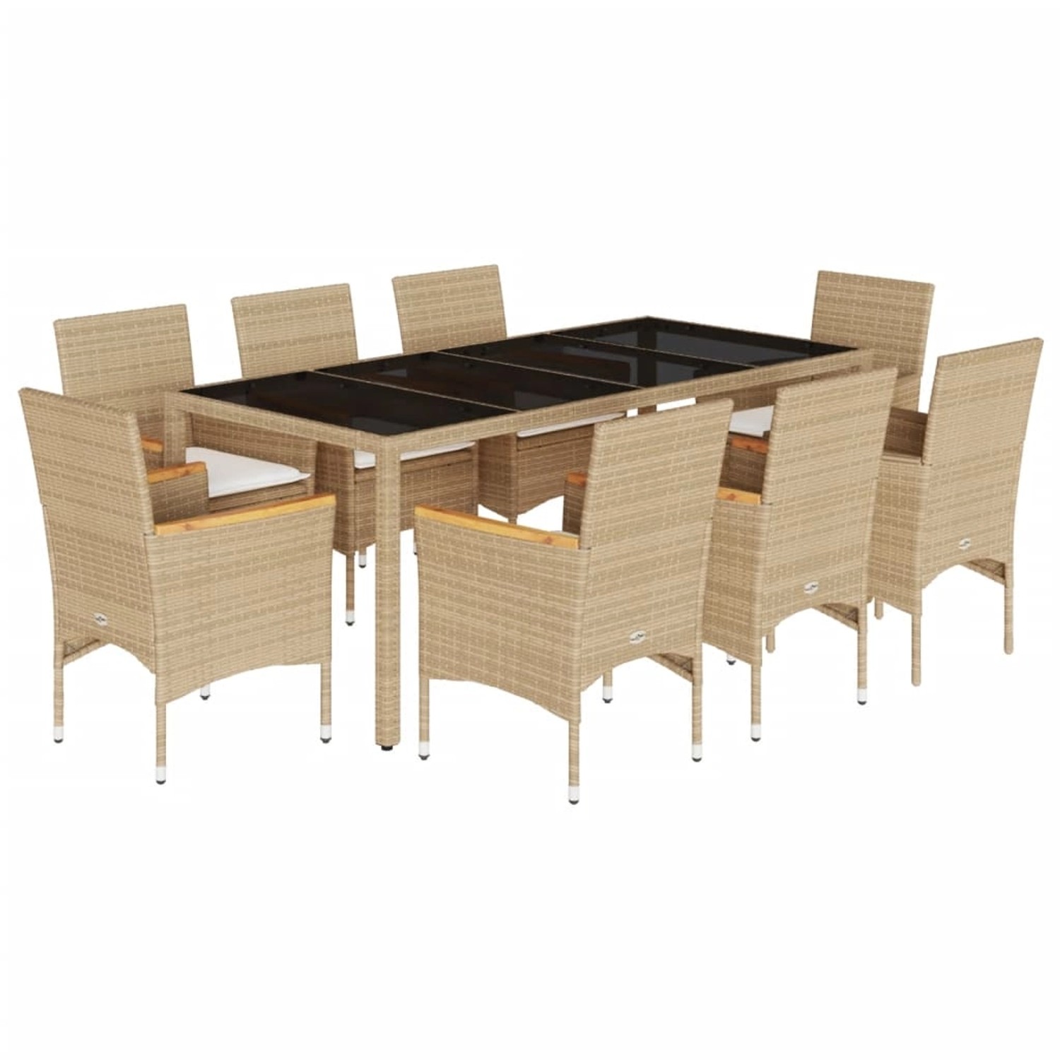 vidaXL 9-Tlg Garten-Essgruppe mit Kissen Beige Poly Rattan Glas 3278662 günstig online kaufen