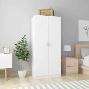 Weißer Kleiderschrank (80x52x180 cm) aus Holzwerkstoff mit zwei Türen im Schlafzimmer.