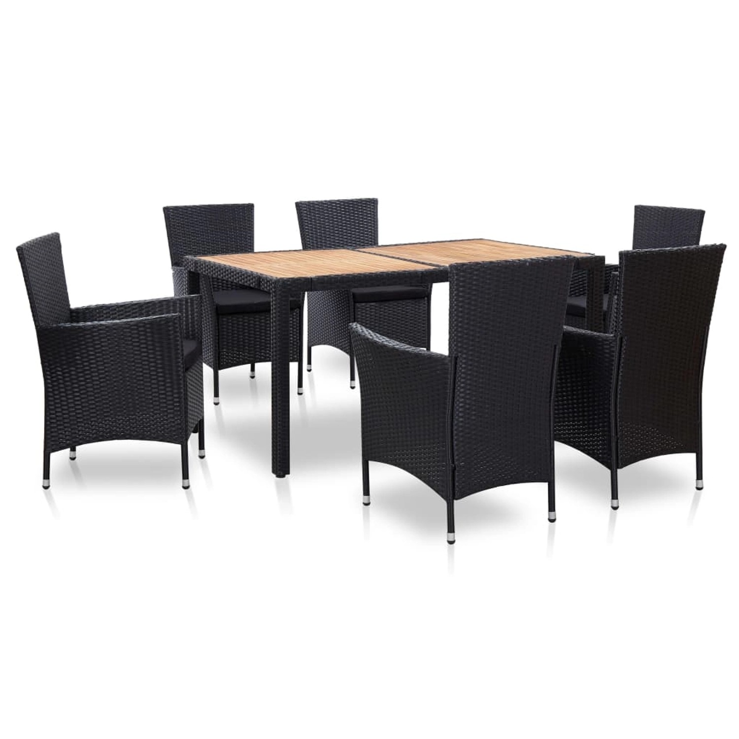 vidaXL 7-tlg Garten-Essgruppe mit Auflagen Poly Rattan Schwarz Modell 7