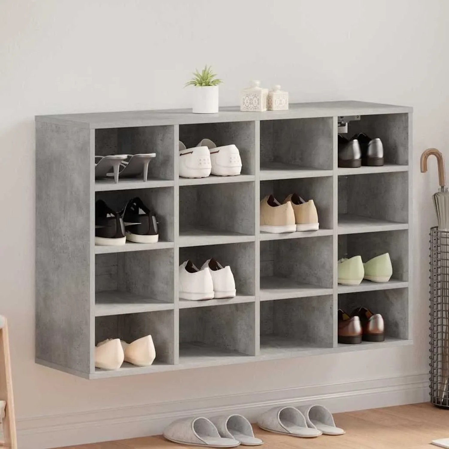 vidaXL Schuhschrank mit Regal Betongrau 103 x 30 x 67 cm Holzwerkstoff 808733_2