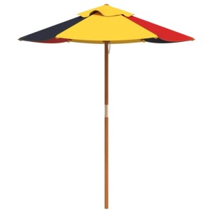 Mehrfarbiger vidaXL Sonnenschirm für Kinder mit Holzstiel, Durchmesser 120 cm.