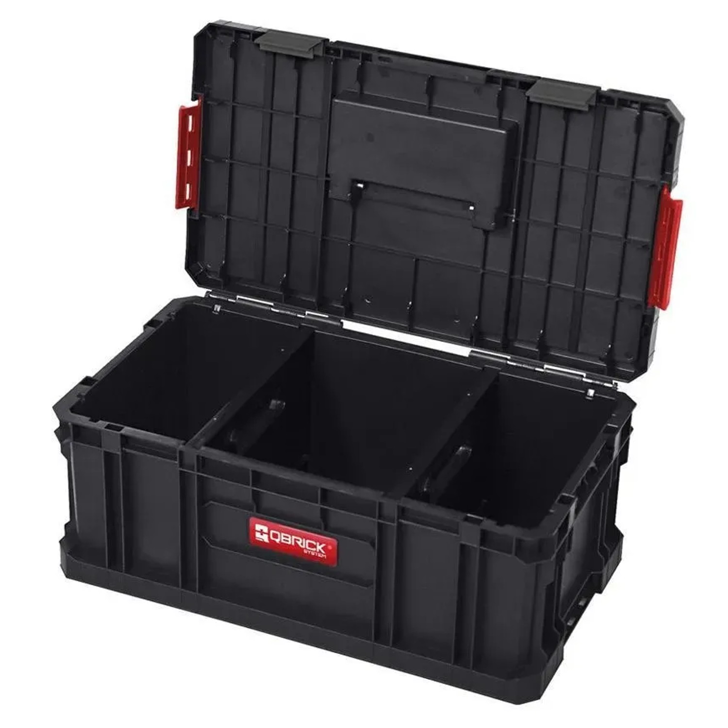 Offener, schwarzer PROREGAL QBRICK Werkzeugkasten Two Toolbox mit 2 Trennstegen.