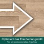 Parkettboden mit Fugen, die mit Bona Fugenkitt behandelt wurden, dargestellt durch einen weißen Pfeil.