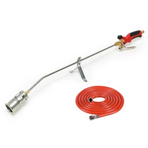 Rothenberger Industrial Anwärmbrenner Eco 47 mit Gasschlauch, Brennerkopf und Stütze.