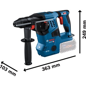 Bosch Professional Akku-Bohrhammer GBH 18 V-28 C in L-Boxx, blau/schwarz, mit Zusatzhandgriff und Akku.
