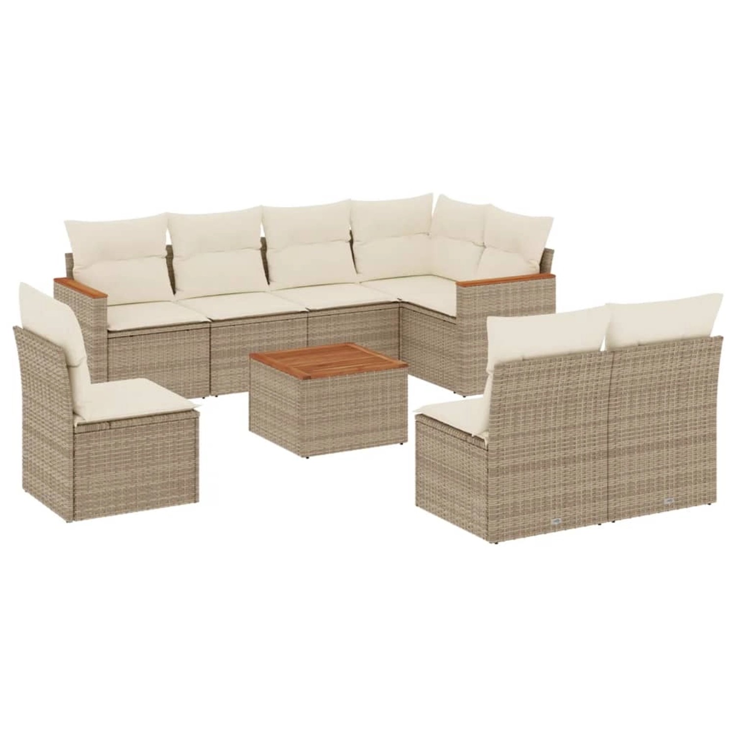 vidaXL 9-Tlg Garten-Sofagarnitur mit Kissen Beige Poly Rattan 3258453