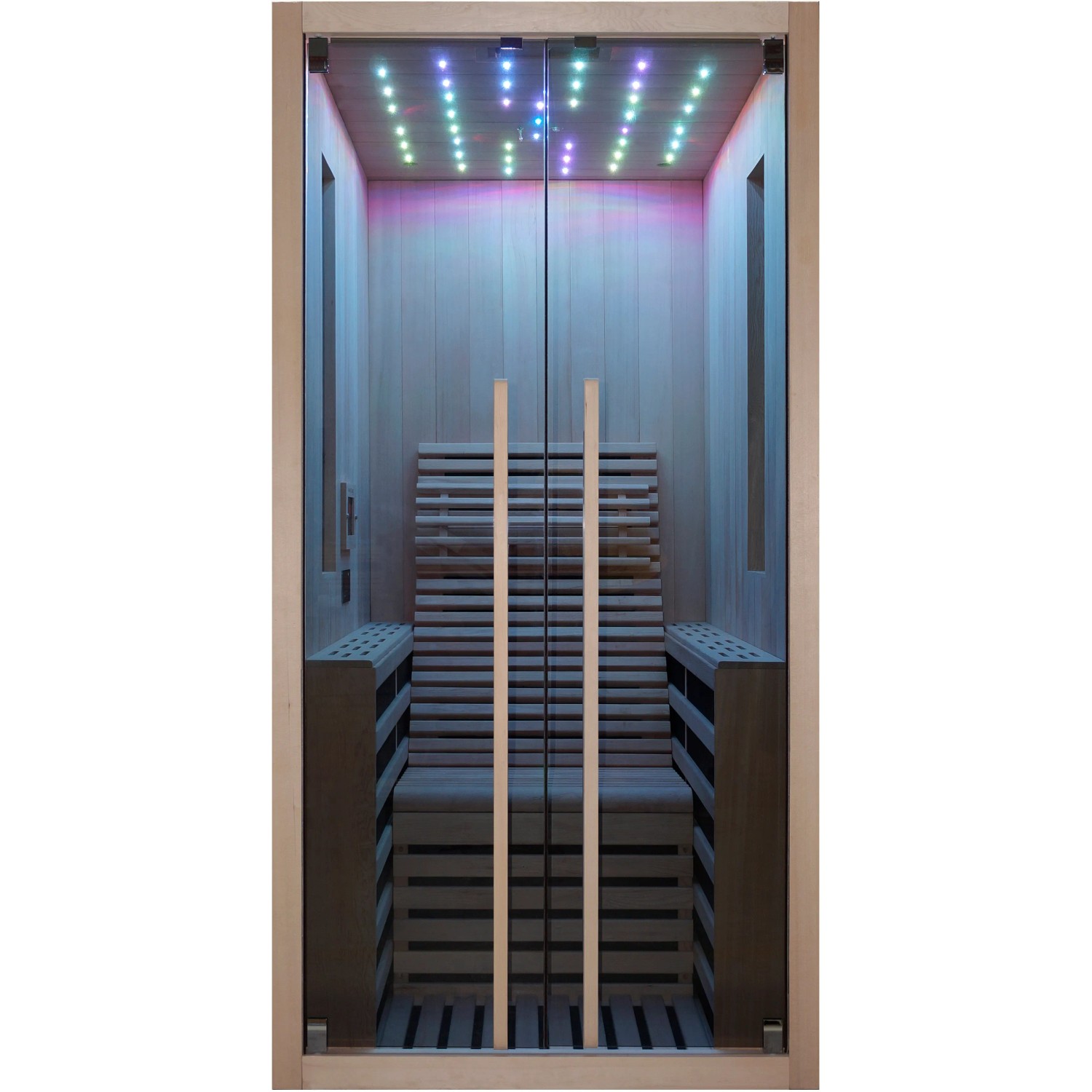 Sanotechnik Infrarotkabine Carbon für 1 Person aus Hemlock-Holz mit LED-Sternenhimmel.