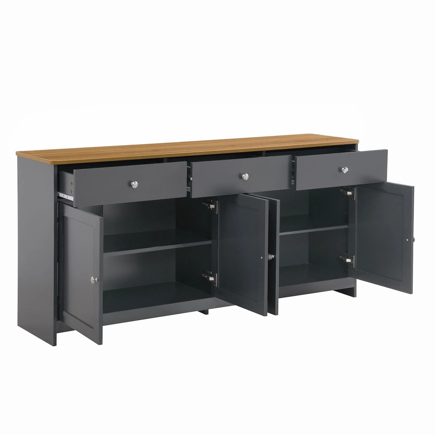 okwish Sideboard mit 4 Türen 3 Schubladen Wohnzimmer Esszimmer 160x37x75cm Schwarz
