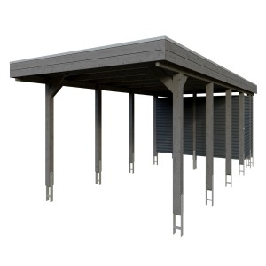 Skan Holz Carport Friesland Hybrid, schiefergrau, mit Abstellraum und Aluminium-Dach.