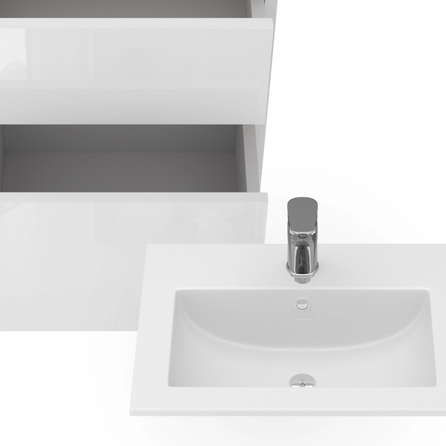 Vicco Badmöbel-Set Detmold, weiß/hochglanz, mit Waschbecken, 2 Schubladen. Stauraum für Badaccessoires.