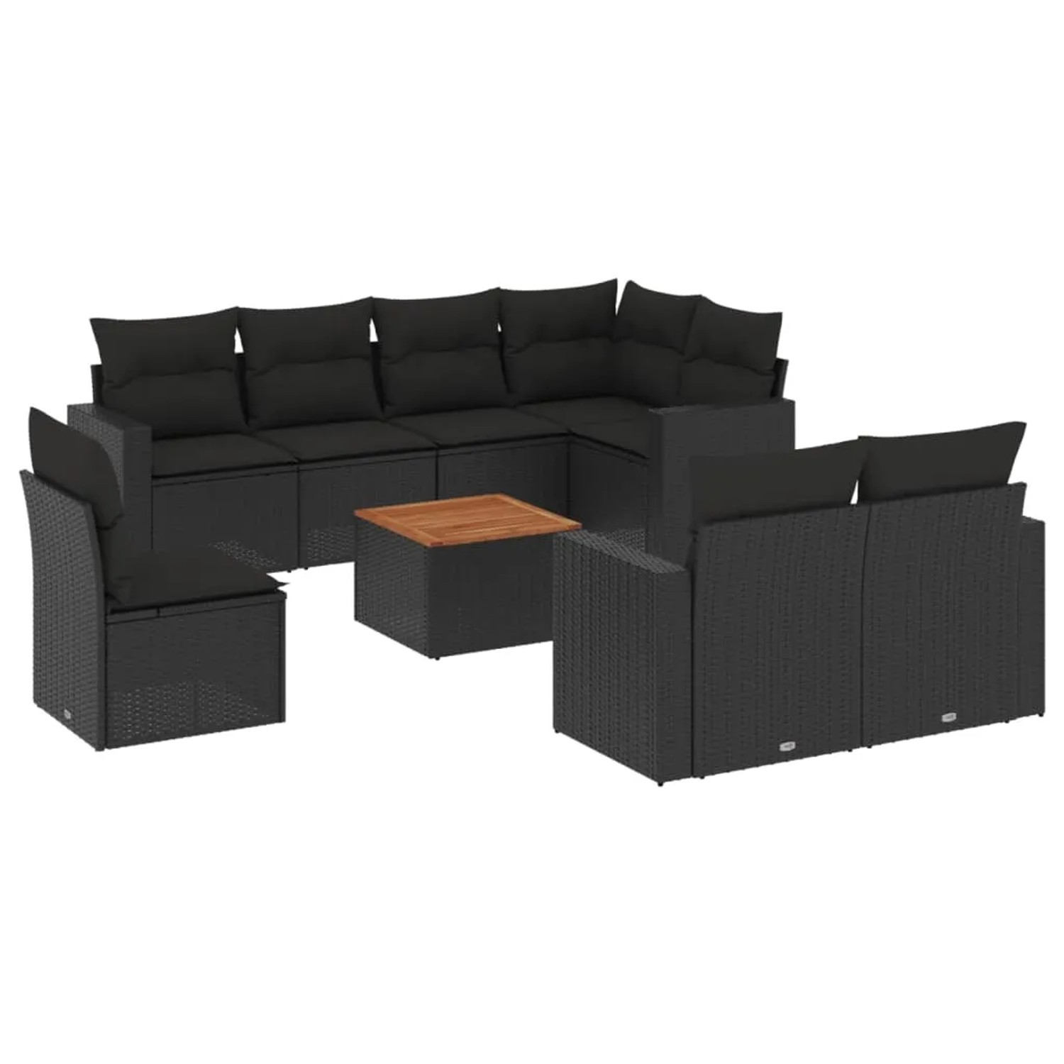 vidaXL 9-Tlg Garten-Sofagarnitur mit Kissen Schwarz Poly Rattan 3256545