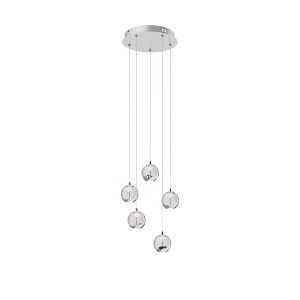 Lucande LED Pendelleuchte Hayley 9624369 Modern in Transparent aus Glas 5-flammig Wohnzimmerleuchte