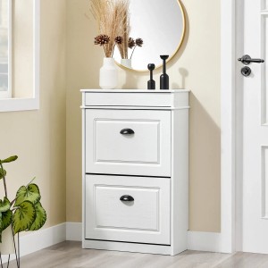 SoBuy Schuhschrank Schmal mit 2 Klappen Schuhkommode Schuhregal 54x82x24cm FSR78-WG