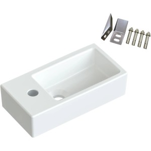 Aquabatos Waschbecken aus Keramik, 40,5x20x10,5cm, mit Hahnloch, inklusive Befestigungsmaterial.