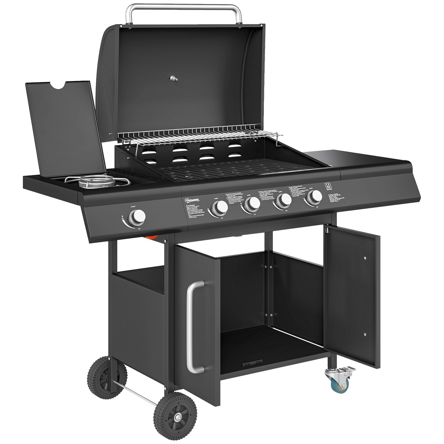 Outsunny Gasgrill Stahl Edelstahl Schwarz 129,5L x 56B x 110H cm günstig online kaufen