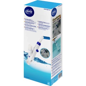 Verpackung des kabellosen Gre Bodenreiniger Pool & Spa Vac in Weiß. Poolsauger mit Akku.