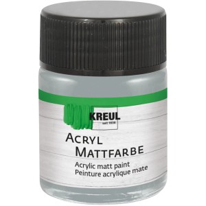 Kreul Acrylfarbe Matt Blaugrau, 50 ml, im Glasflakon mit schwarzem Deckel.