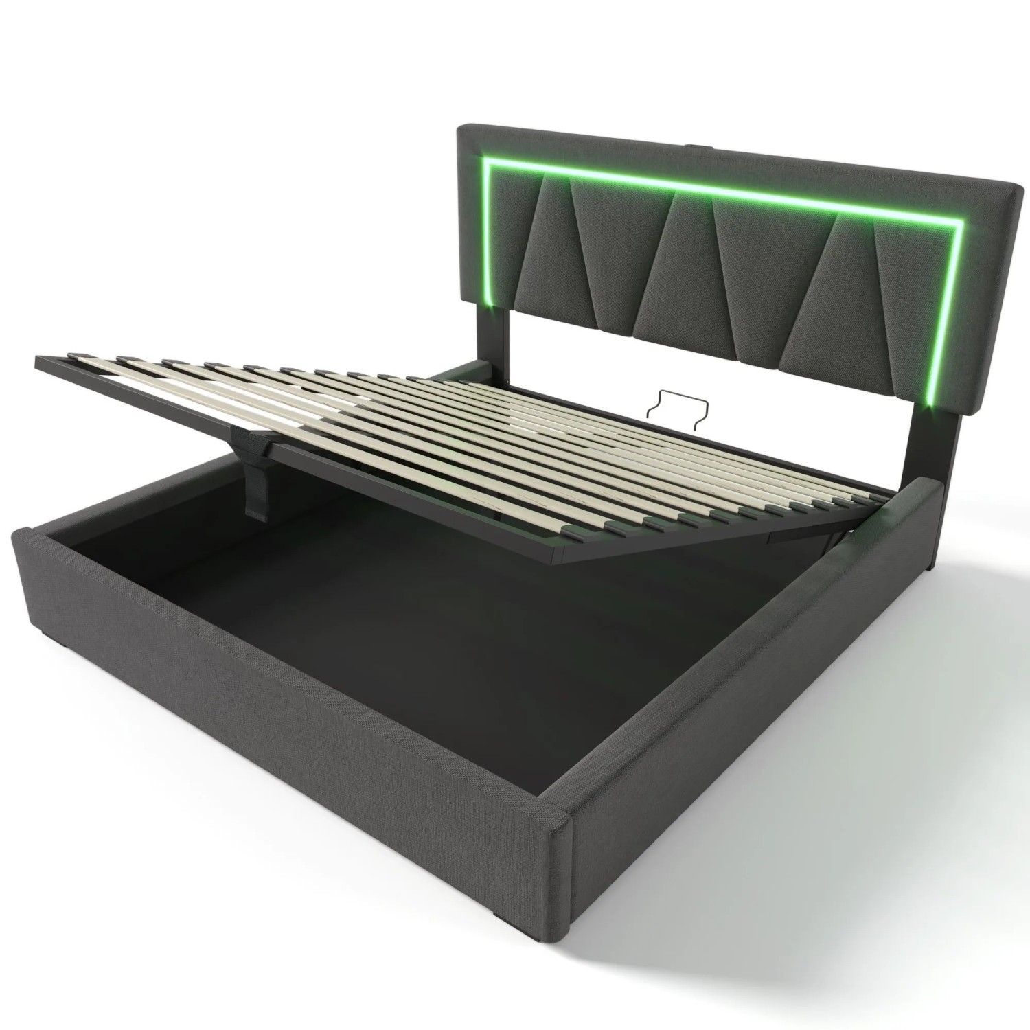 Merax LED Polsterbett 140x200cm USB-C Stauraum Leinen
