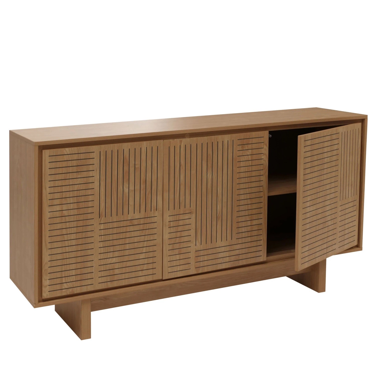 MCW Sideboard O35 3 Türen Staufächer Melamin 86x160x40cm Ulme Natur
