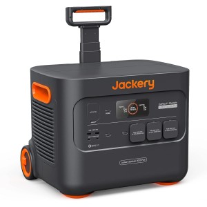 Jackery Powerstation Explorer 2000 Plus mit Rollen und Tragegriff, mobile Stromversorgung.