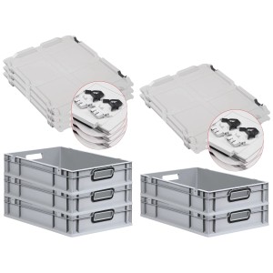PROREGAL SuperSparSet 5x Eurobox Nextgen Color Mit Scharnierdeckel HxBxT 12x40x60cm 23 Liter Grau Griffe Schwarz Offen Eurobehälter Transportbox