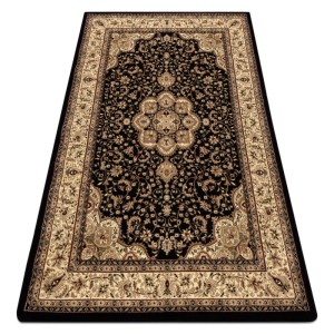 RugsX Teppich Royal VG8580, schwarz mit floralem Muster, 200x400cm. Eleganter Teppich für Wohnräume.