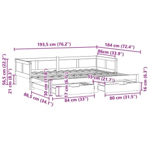 vidaXL Tagesbett Ausziehbar mit Schubladen ohne Matratze 90x190 cm 3302217