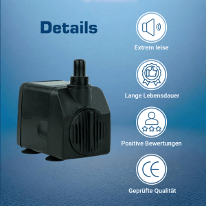 Schwarze Kerry Electronics Teichpumpe 12V, leise Wasserpumpe für Aquarien und Springbrunnen.