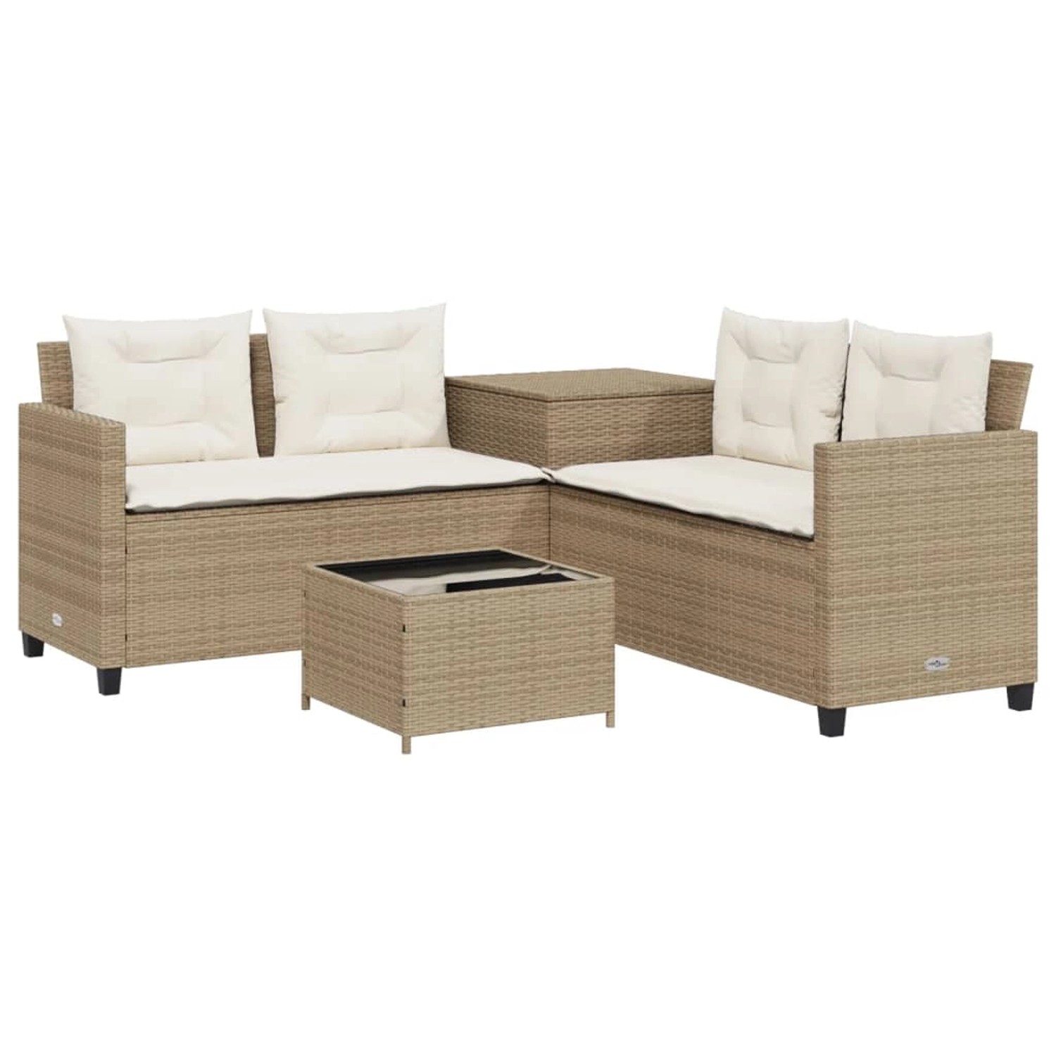 vidaXL Gartensofa in L-Form mit Tisch und Kissen Beige Poly Rattan Modell 3 günstig online kaufen