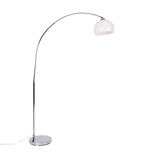 QAZQA Moderne Bogenlampe Chrom mit Weißem Schirm Arc Basic