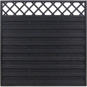 Anthrazitfarbenes Sichtschutzzaun-Element Country, lasiert, 180x180 cm, mit Lattenzaun-Abschluss.