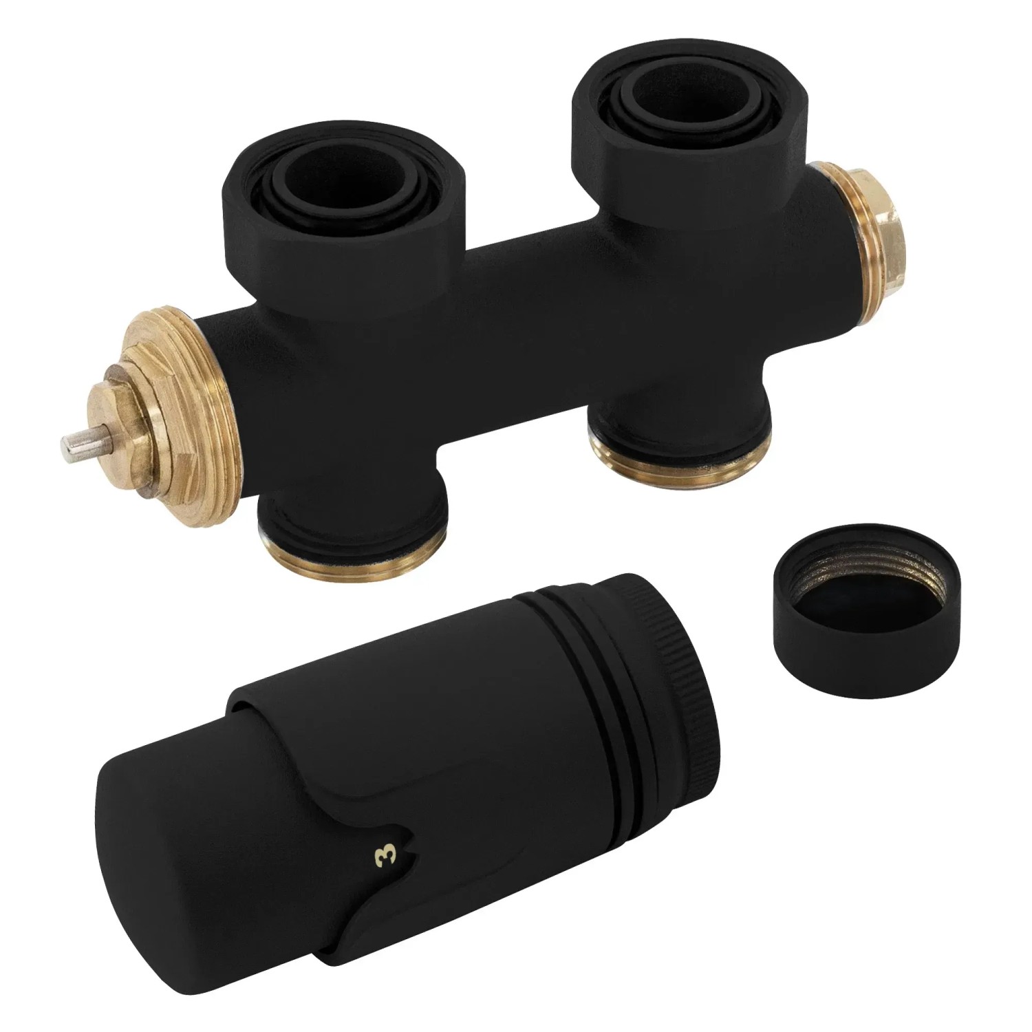 LuxeBath Anschlussgarnitur für Badheizkörper, Mittelanschluss, Durchgangsform, Schwarz.