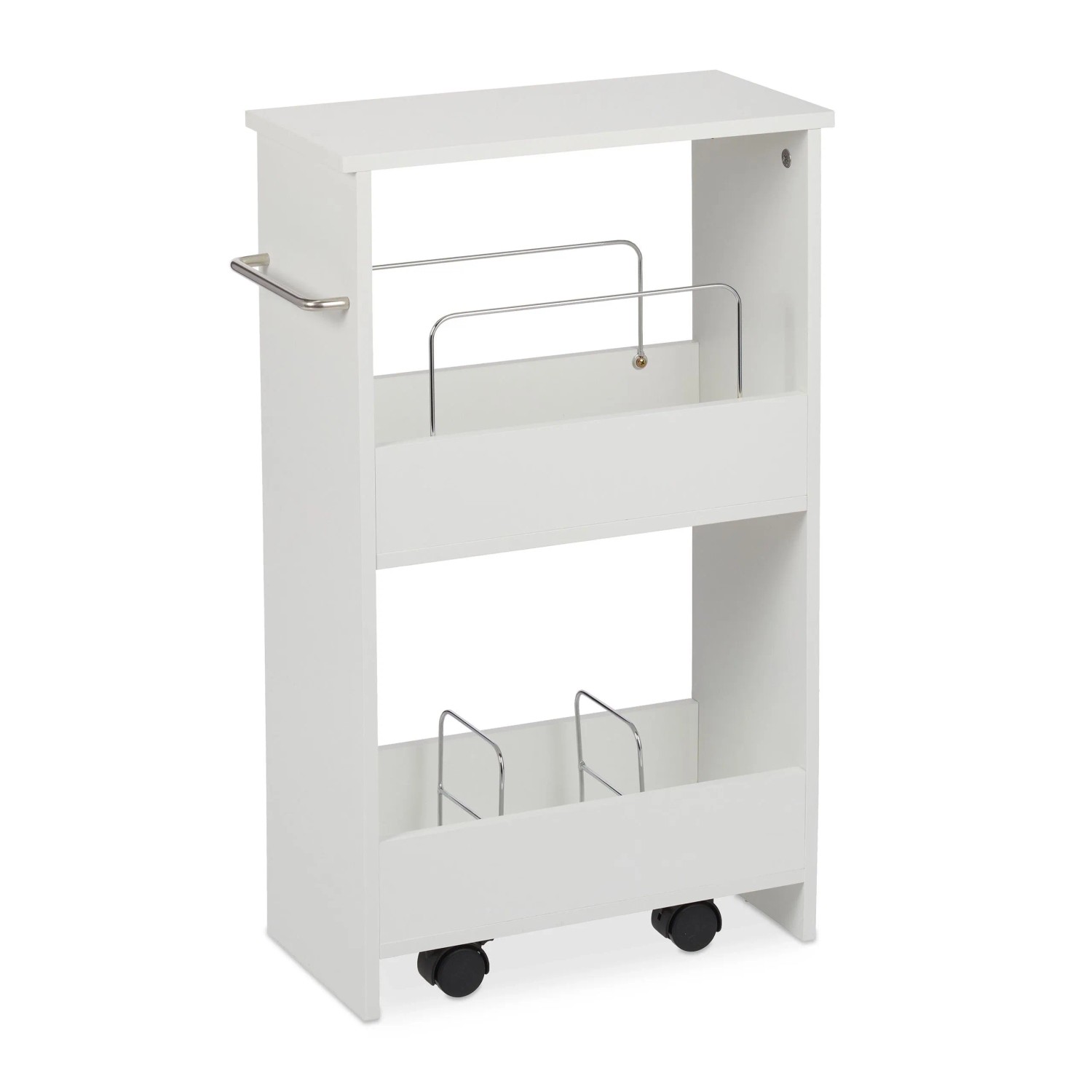Relaxdays Nischenwagen mit Rollen MDF Metall Weiß 67 cm x 20 cm x 43 cm
