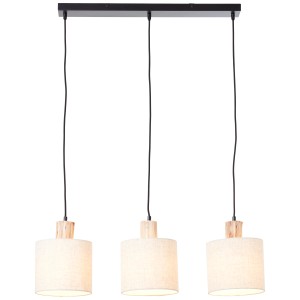 Brilliant Pendelleuchte Pia, 3-flammig, weiß-schwarz mit Holzdetails.