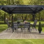 Anthrazitfarbener Sojag Pavillon Ventura mit Aluminiumrahmen und Stahldach im Garten.