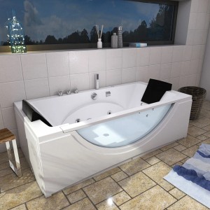 AcquaVapore Whirlpool Badewanne W81-TH-B-SC 180x90 mit Farblicht und verchromten Armaturen.