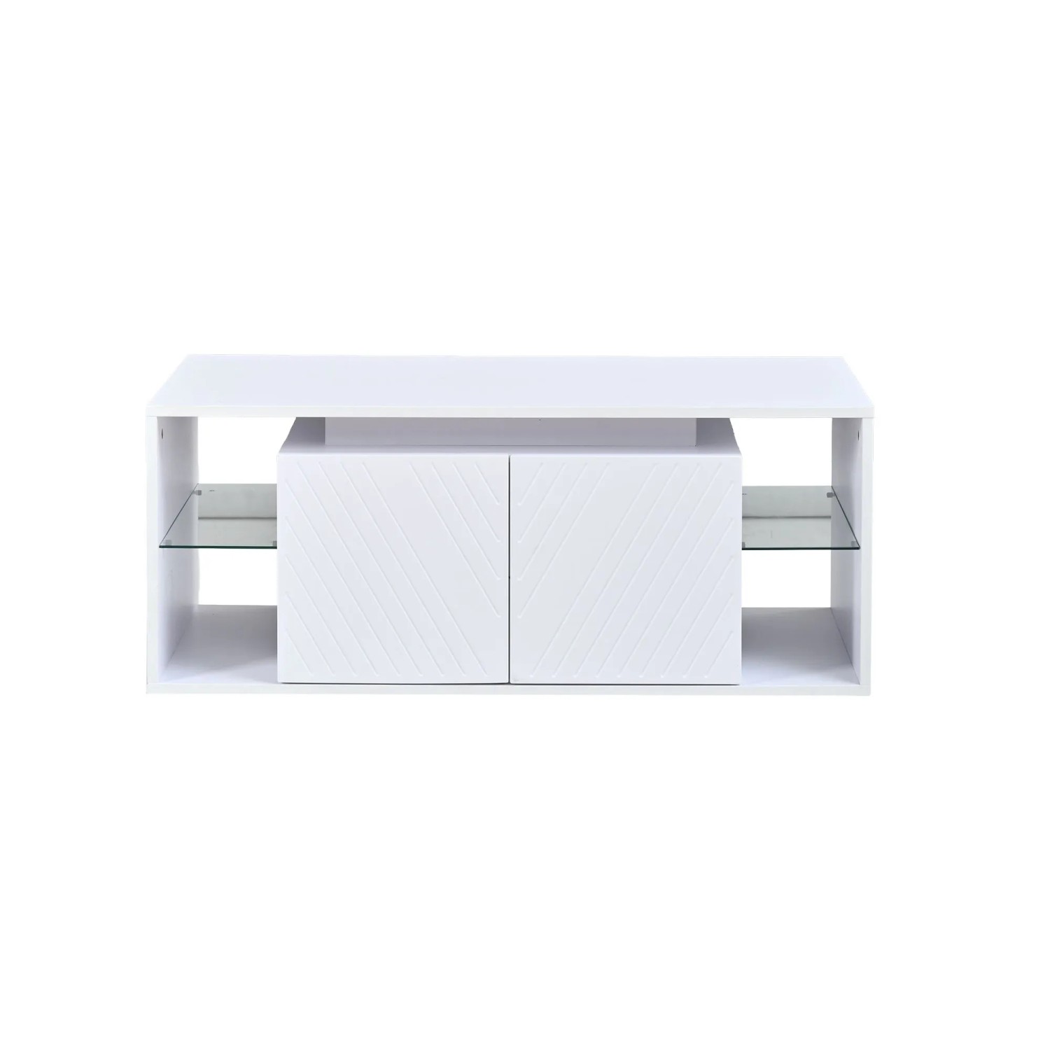 Merax Couchtisch 100x50x41 cm LED 2 Türen Stauraum Weiß