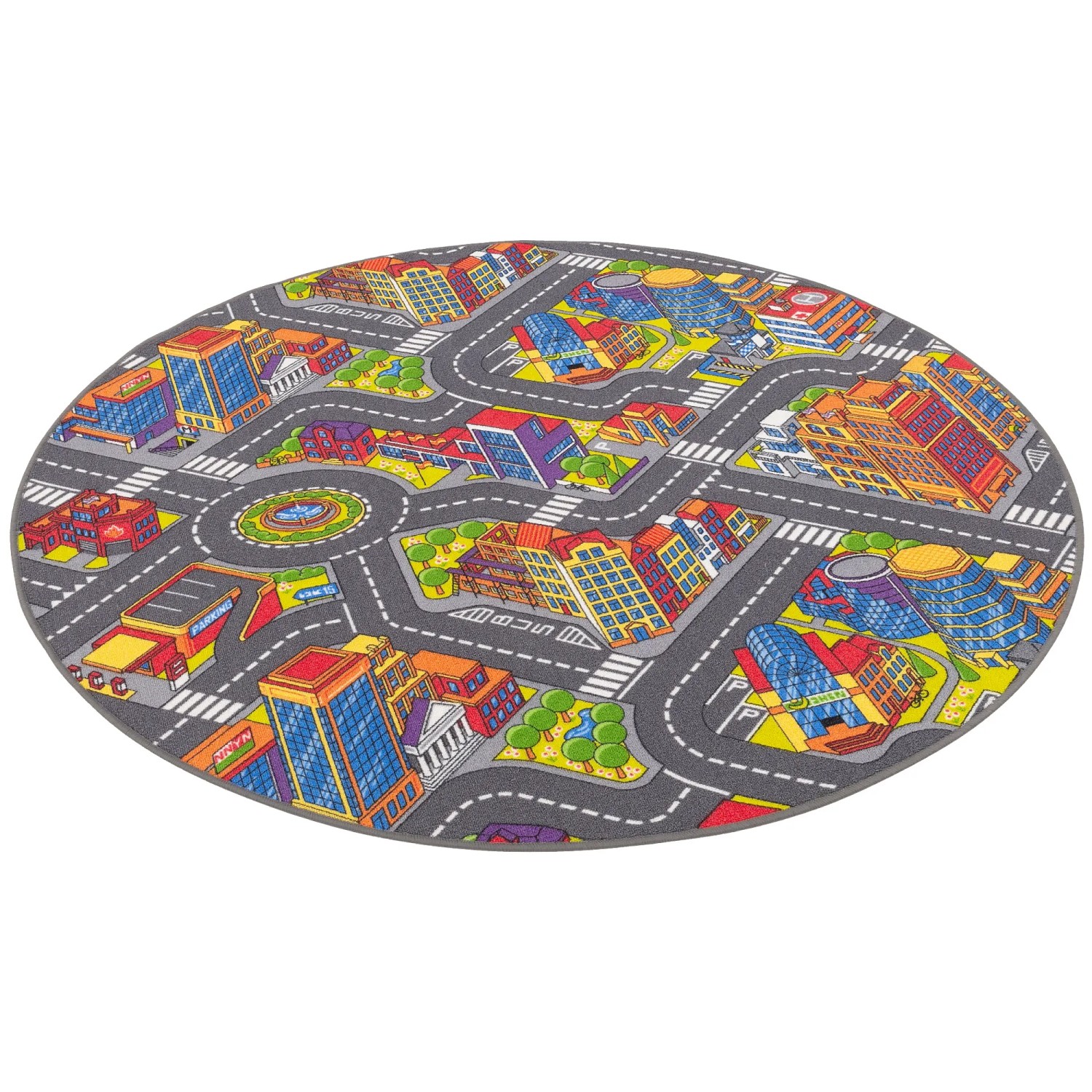 Snapstyle Kinder Straßenteppich 3D Big City Bunt 200cm Rund