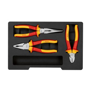 Bosch Professional VDE-Zangen Set, 3-teilig, mit Kombinations-, Diagonal- und Spitzzange in L-BOXX Einlage.